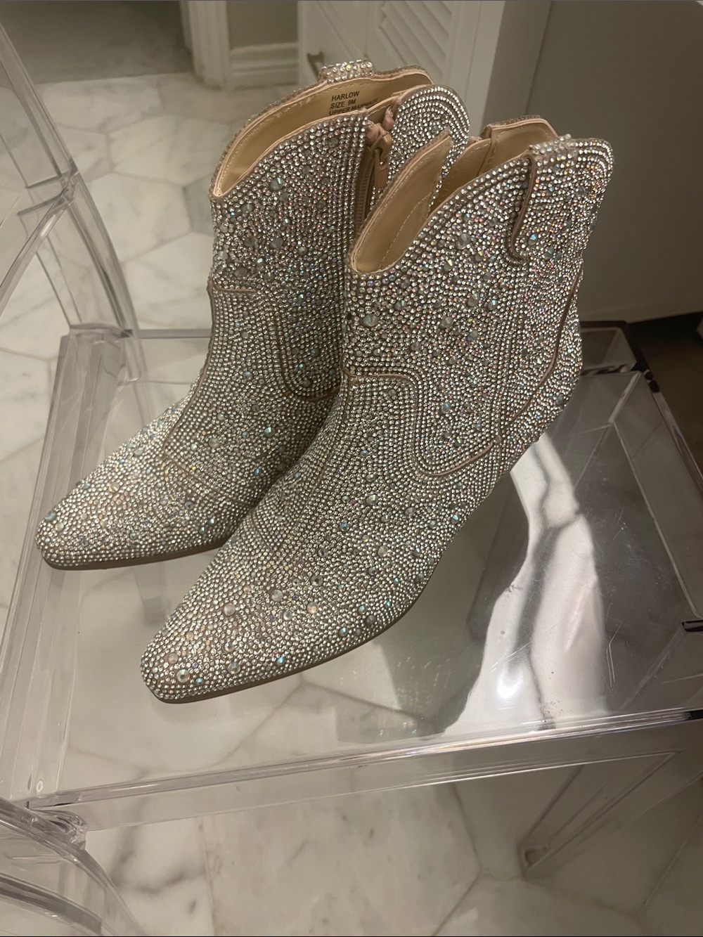 Matisse Crystal Embellished Nude Western Ankle Boots